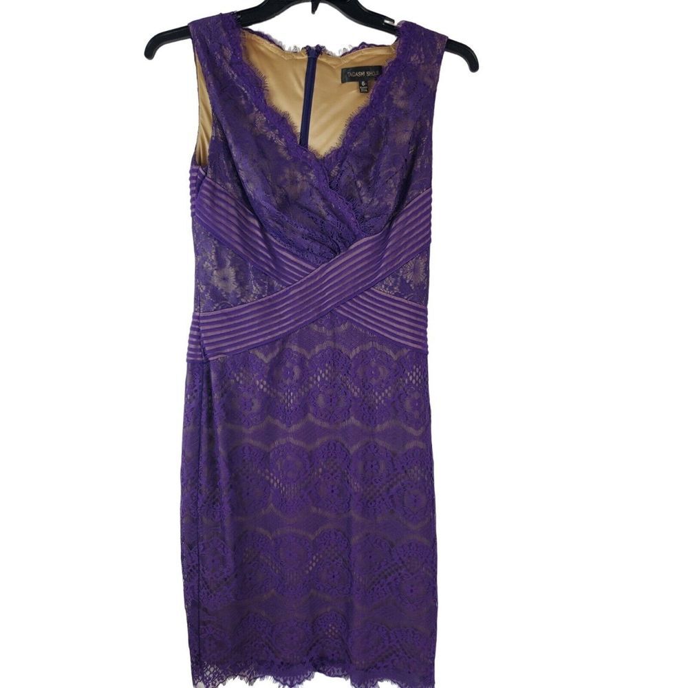 Tadashi Shoji Women's Purple Lace Sheath Dress Cocktail Sleeveless‎ Size 6